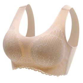 Natural Thai Latex Underwear 4.0 Angel Wings Seamless One Piece Women'S Lace Sports Bra Without Steel Ring (Option: Flesh color-L)